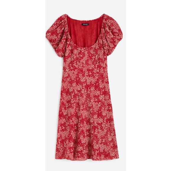 Madewell Ruched‎ Scoopneck Puff Sleeve Mini Dress in Floral Red Size 4 - Picture 6 of 13